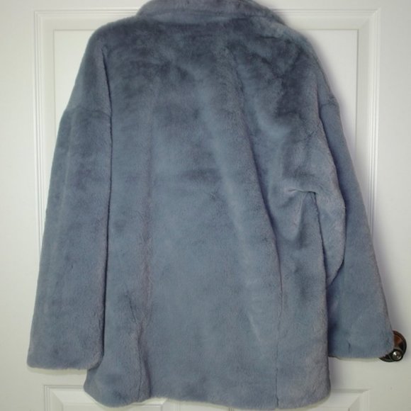 SOLD_____NEW Free People Kate Faux Fur Coat Slate Grey Med - Picture 3 of 7